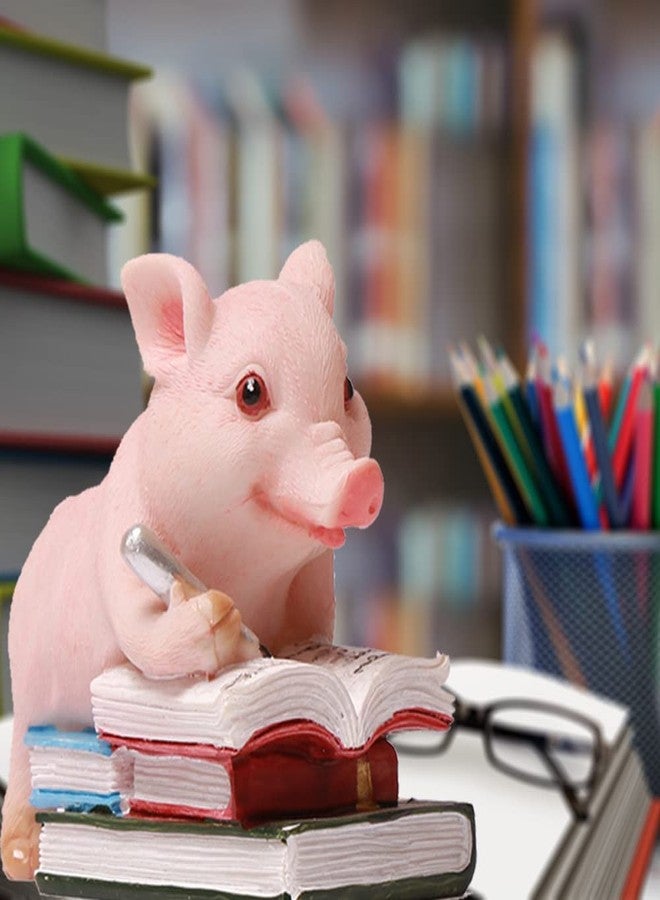 DIYOMR Funny Piggy Resin Art Ornaments Hard-Working Pig Figurines Craft Decorations, Small Statues for Shelves Table Desk Home Office Decor (Learning) - Image 5